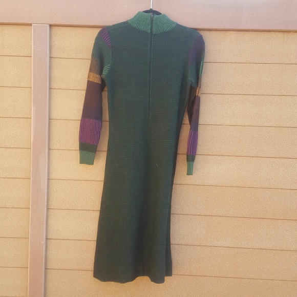 Vintage Emerald Green Knit Textured Dress - Picture 2 of 4